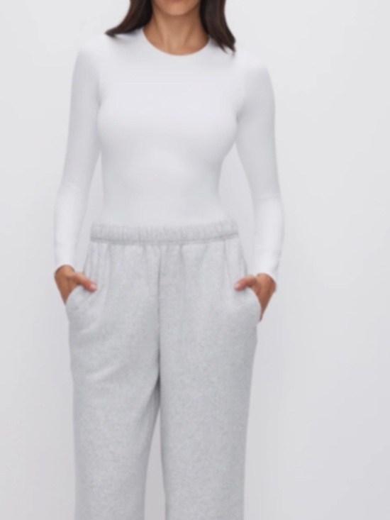 Good American Tops - Good American Scuba Crewneck Bodysuit White Long Sleeve Snap Closure